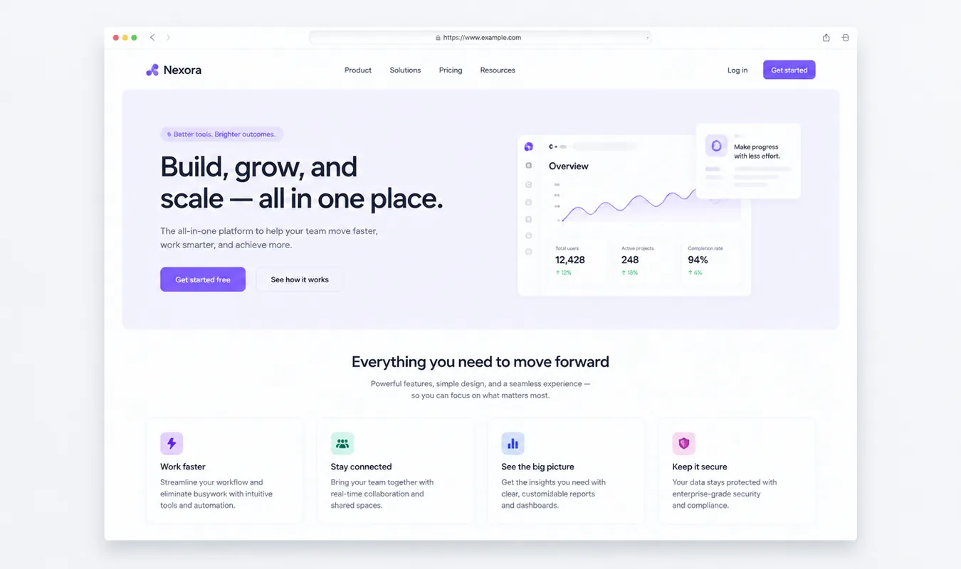 A marketing website shown in a browser